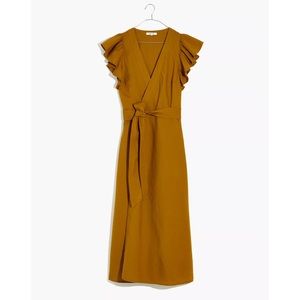 Madewell Linen-Blend Ruffle-Sleeve Wrap Midi Dress